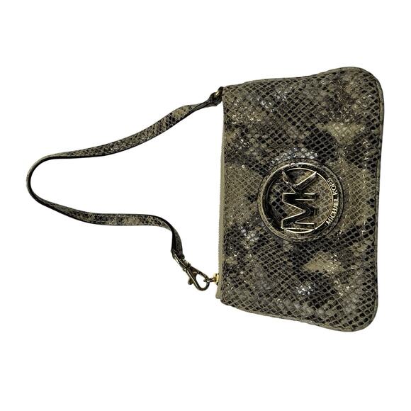 Michael Kors Leather Wristlet with Snake Skin Print - Picture 2 of 11